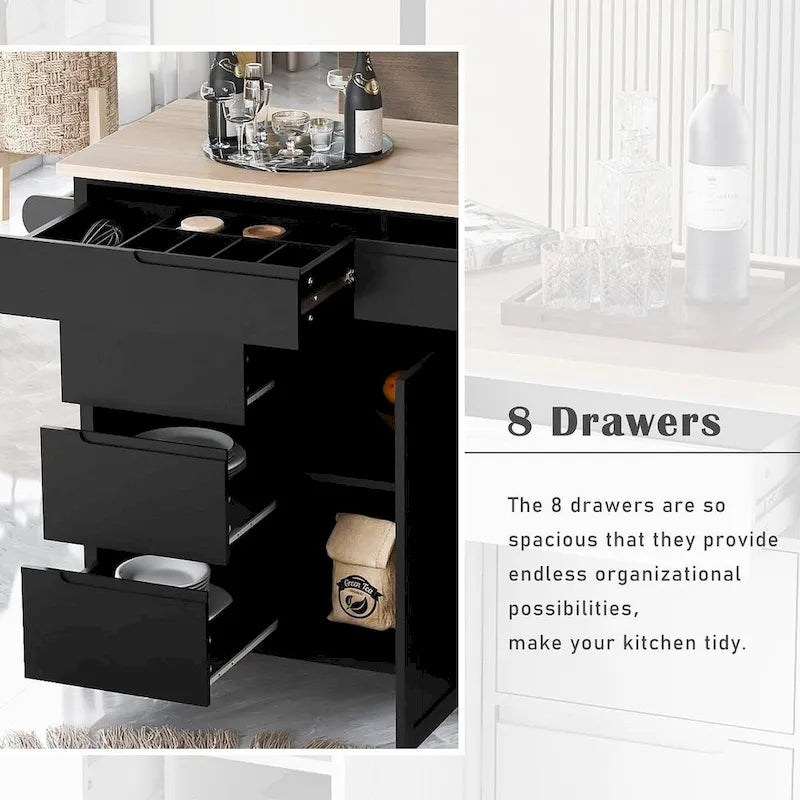 Store Kitchen Cart with Wheels and 8 Drawers