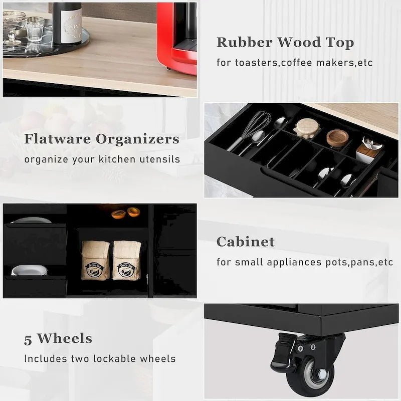 Store Kitchen Cart with Wheels and 8 Drawers