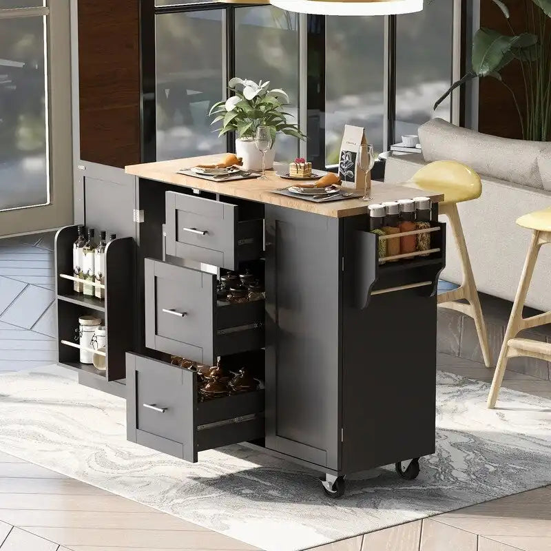 Rolling Kitchen Island Cart on Wheels with Storage,2 Slide-Out Shelf and Internal Storage Rack
