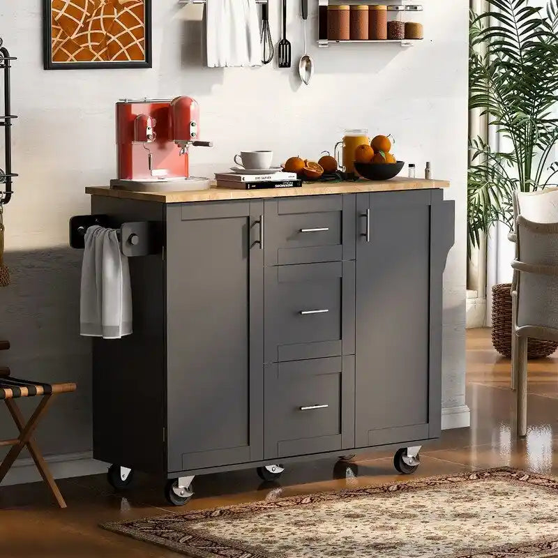 Rolling Kitchen Island Cart on Wheels with Storage,2 Slide-Out Shelf and Internal Storage Rack