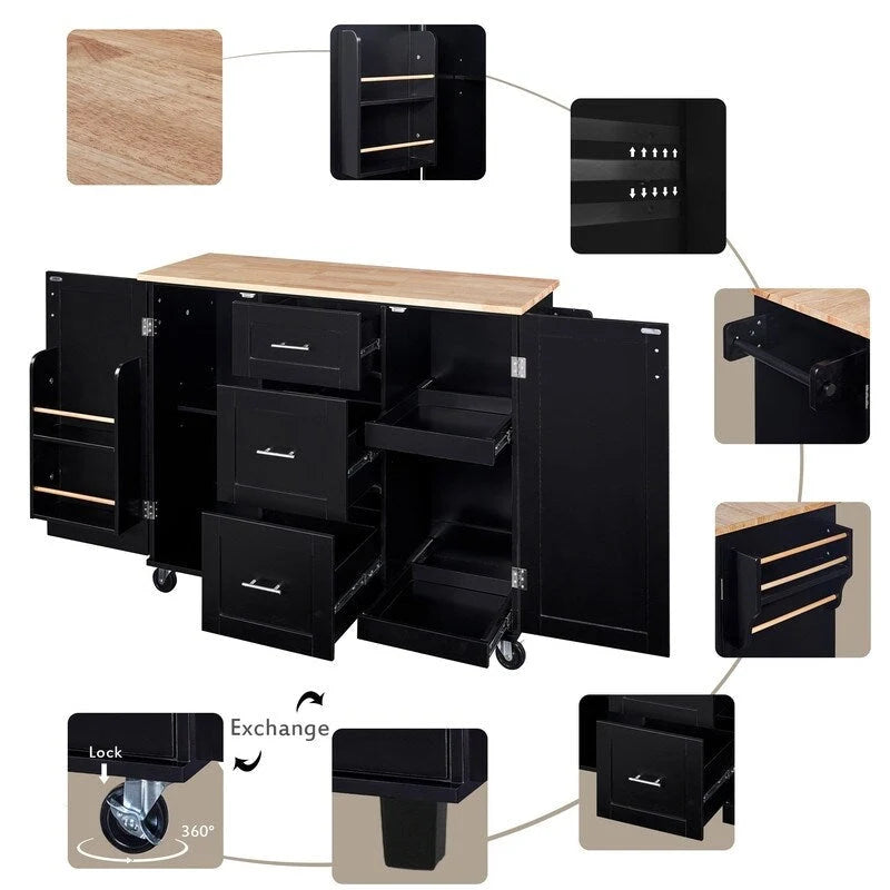 Rolling Kitchen Island Cart on Wheels with Storage,2 Slide-Out Shelf and Internal Storage Rack