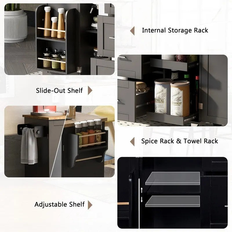 Rolling Kitchen Island Cart on Wheels with Storage,2 Slide-Out Shelf and Internal Storage Rack