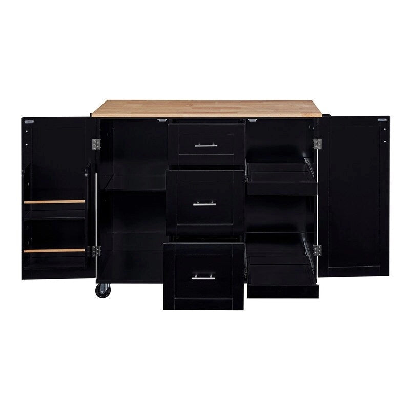 Rolling Kitchen Island Cart on Wheels with Storage,2 Slide-Out Shelf and Internal Storage Rack