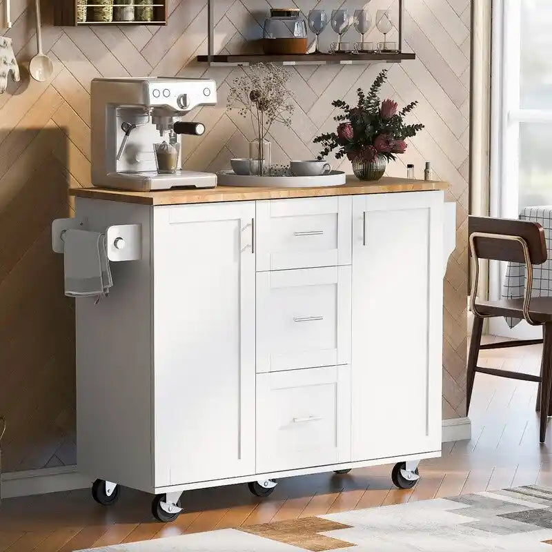 Rolling Kitchen Island Cart on Wheels with Storage,2 Slide-Out Shelf and Internal Storage Rack
