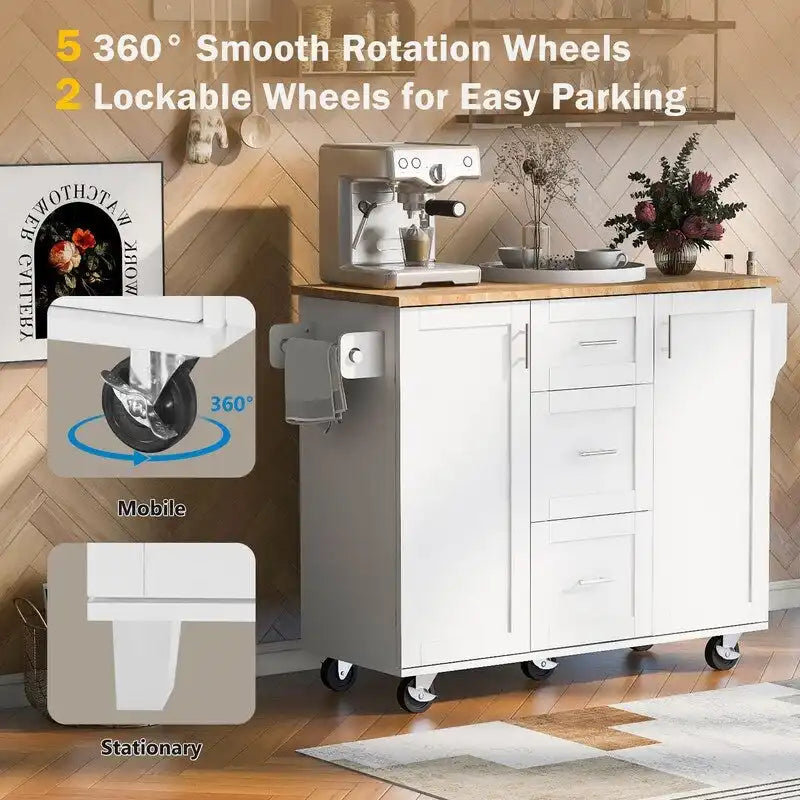 Rolling Kitchen Island Cart on Wheels with Storage,2 Slide-Out Shelf and Internal Storage Rack