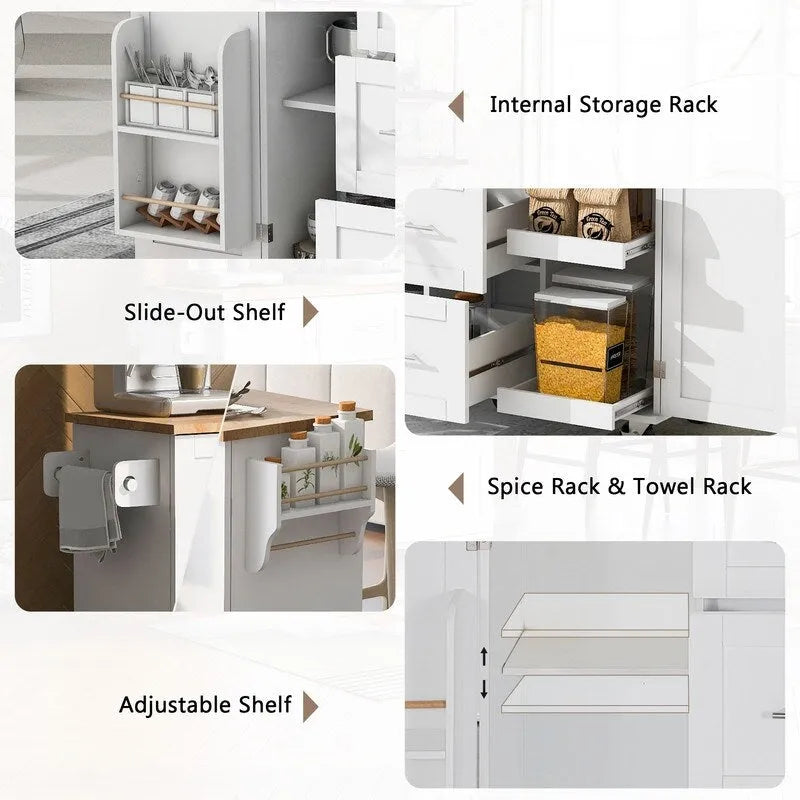 Rolling Kitchen Island Cart on Wheels with Storage,2 Slide-Out Shelf and Internal Storage Rack