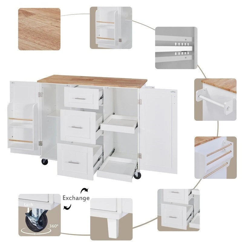 Rolling Kitchen Island Cart on Wheels with Storage,2 Slide-Out Shelf and Internal Storage Rack