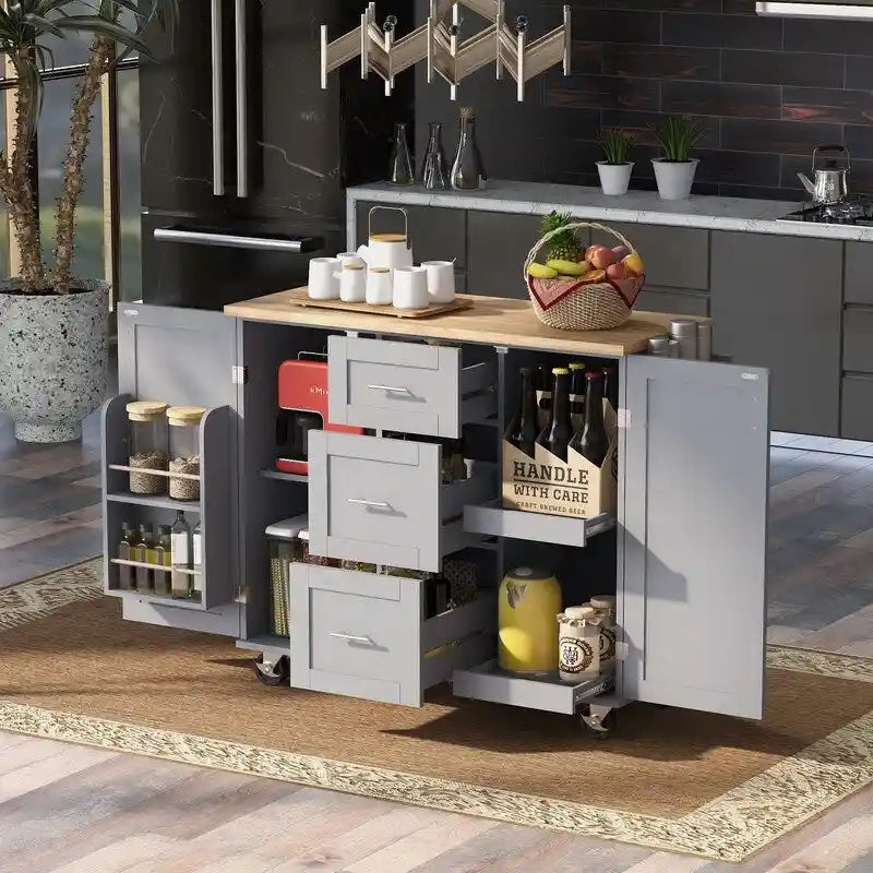 Rolling Kitchen Island Cart on Wheels with Storage,2 Slide-Out Shelf and Internal Storage Rack