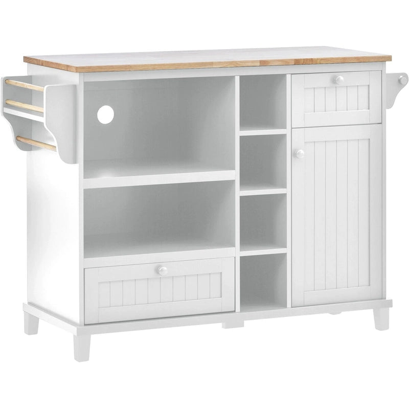 Island Cart with Storage Cabinet and Two Locking Wheels, wood desktop,Microwave cabinet,Floor Standing Buffet Server Sideboard