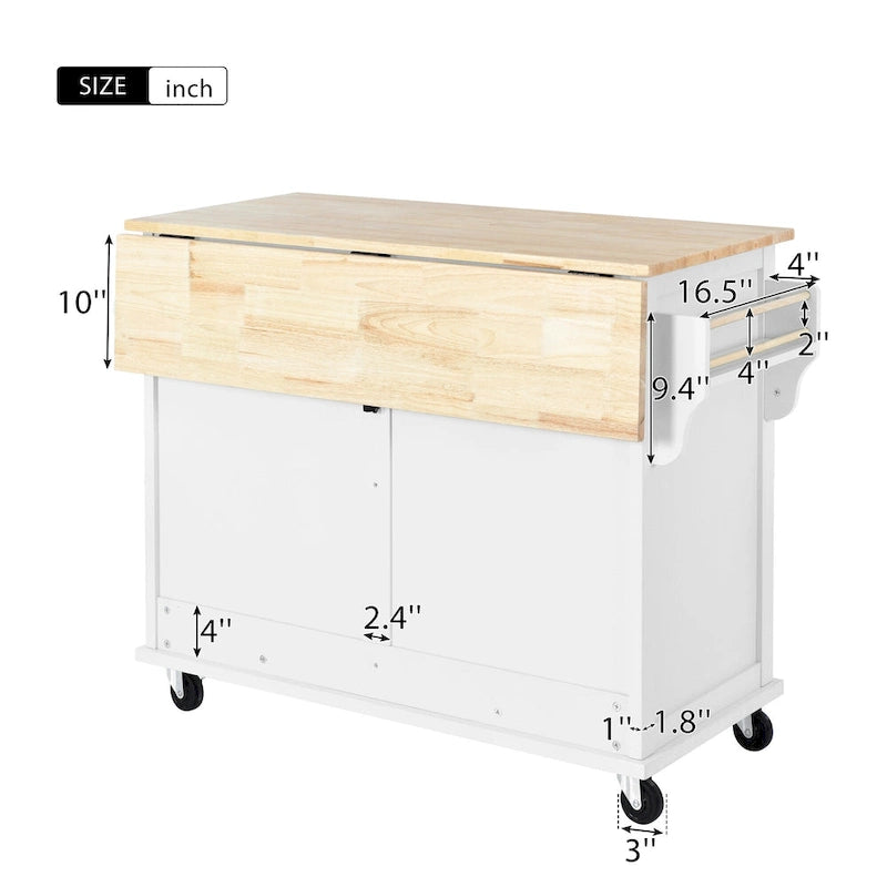 Kitchen Cart with Rubber wood Drop-Leaf Countertop, sliding barn door