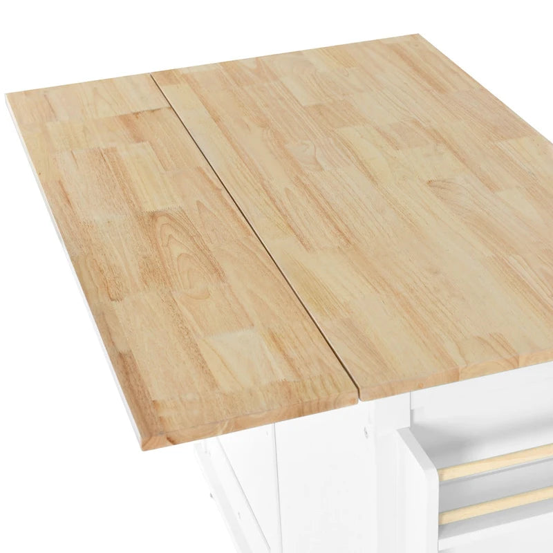 Kitchen Cart with Rubber wood Drop-Leaf Countertop, sliding barn door