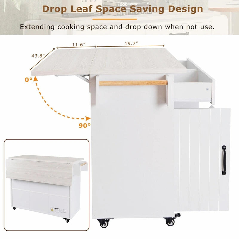 Kitchen Island with Trash Can Storage and Adjustable Shelf