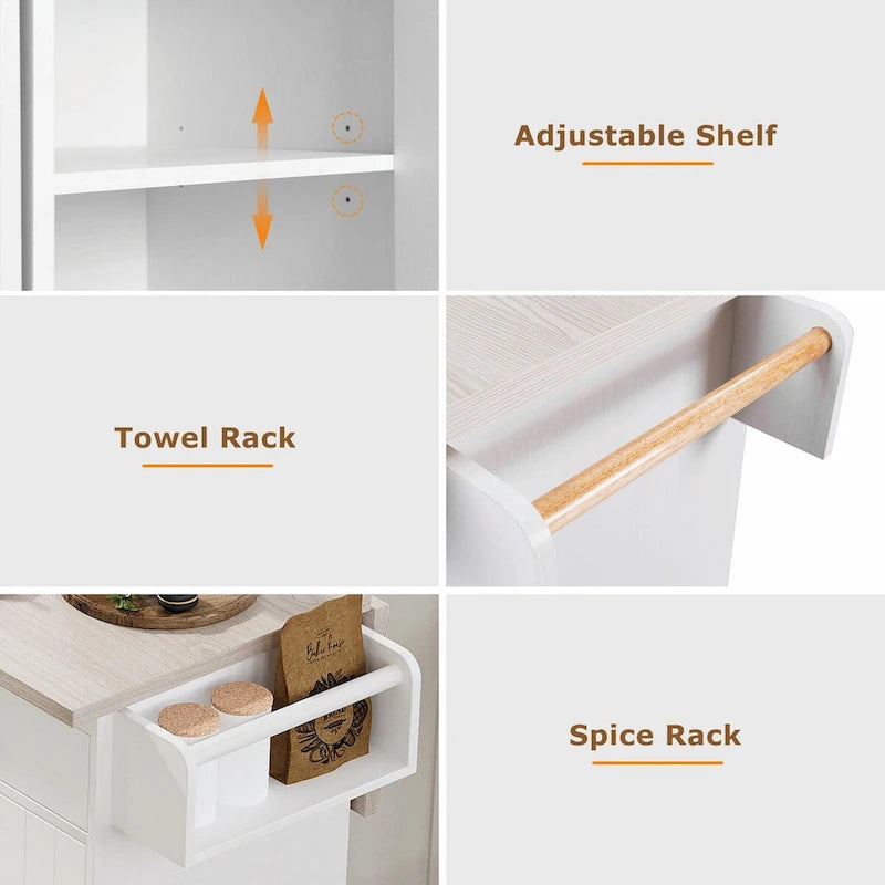 Kitchen Island with Trash Can Storage and Adjustable Shelf