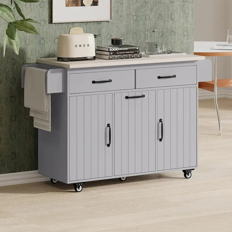 Kitchen Island with Trash Can Storage and Adjustable Shelf
