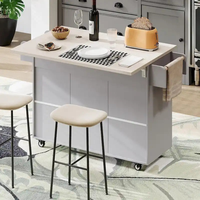Kitchen Island with Trash Can Storage and Adjustable Shelf