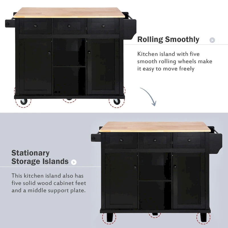 Kitchen Cart with Rubber wood Drop-Leaf Countertop
