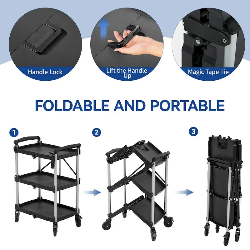 3 Tier Portable Kitchen Cart with Swivel Wheels