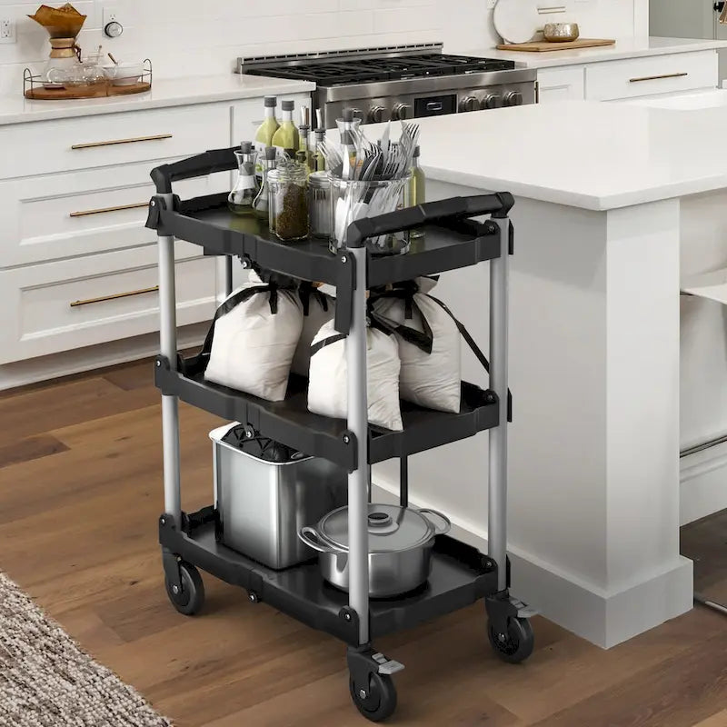 3 Tier Portable Kitchen Cart with Swivel Wheels