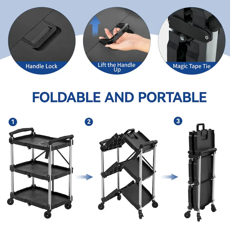 3 Tier Portable Kitchen Cart with Swivel Wheels
