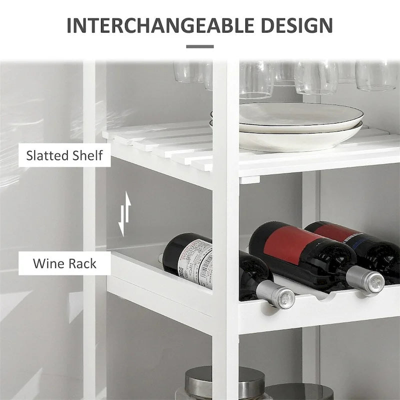 Rolling Wood Kitchen Island with Storage and Stemware Holder - N/A