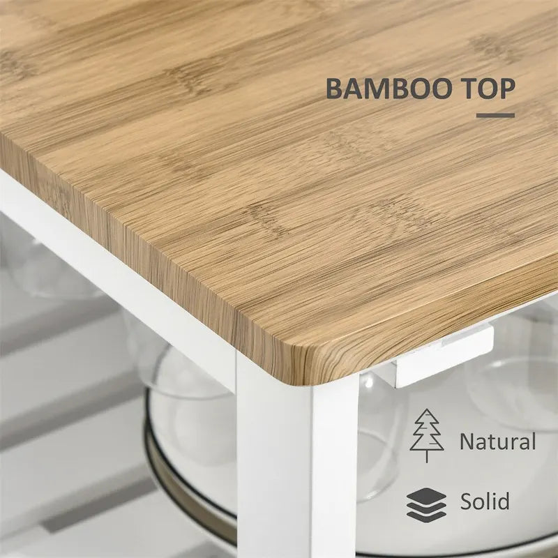 Rolling Wood Kitchen Island with Storage and Stemware Holder - N/A