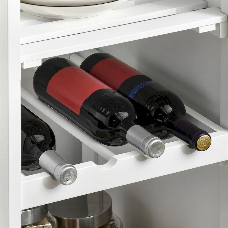 Rolling Wood Kitchen Island with Storage and Stemware Holder - N/A