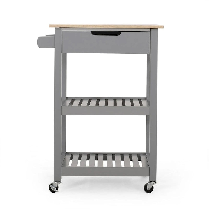 Compact Wooden Kitchen Cart with Wheels Shelves and Drawer by Christopher Knight Home