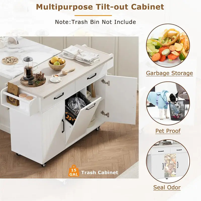 Kitchen Island with Trash Can Storage Cabinet by Harper&Bright Designs