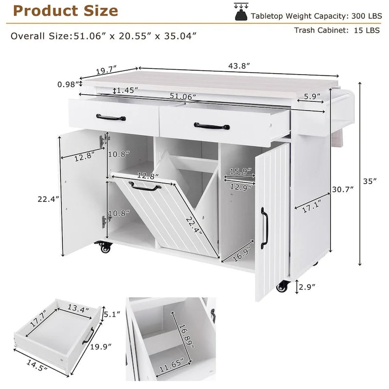 Kitchen Island with Trash Can Storage Cabinet by Harper&Bright Designs