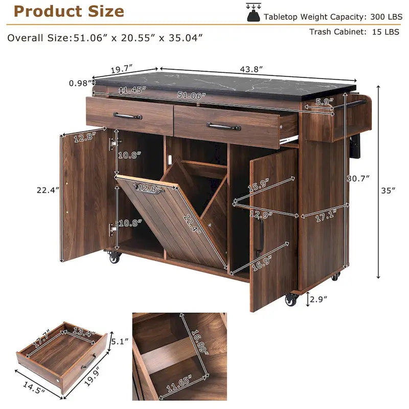 Kitchen Island with Trash Can Storage Cabinet by Harper&Bright Designs