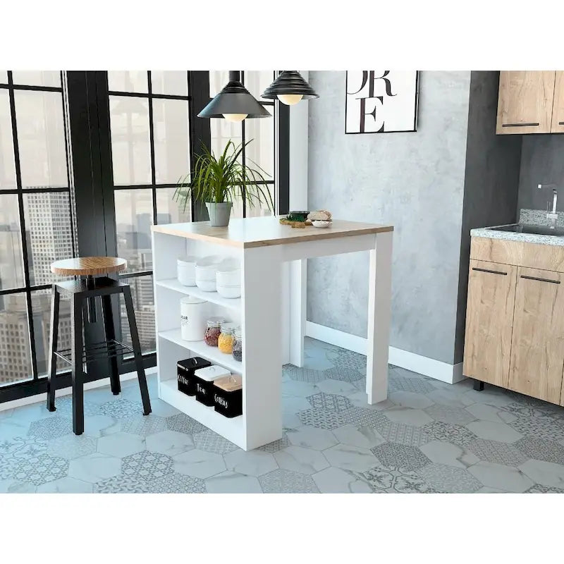 Danna Kitchen Counter Dining Table ,Two Legs, Three Side Shelves - N/A