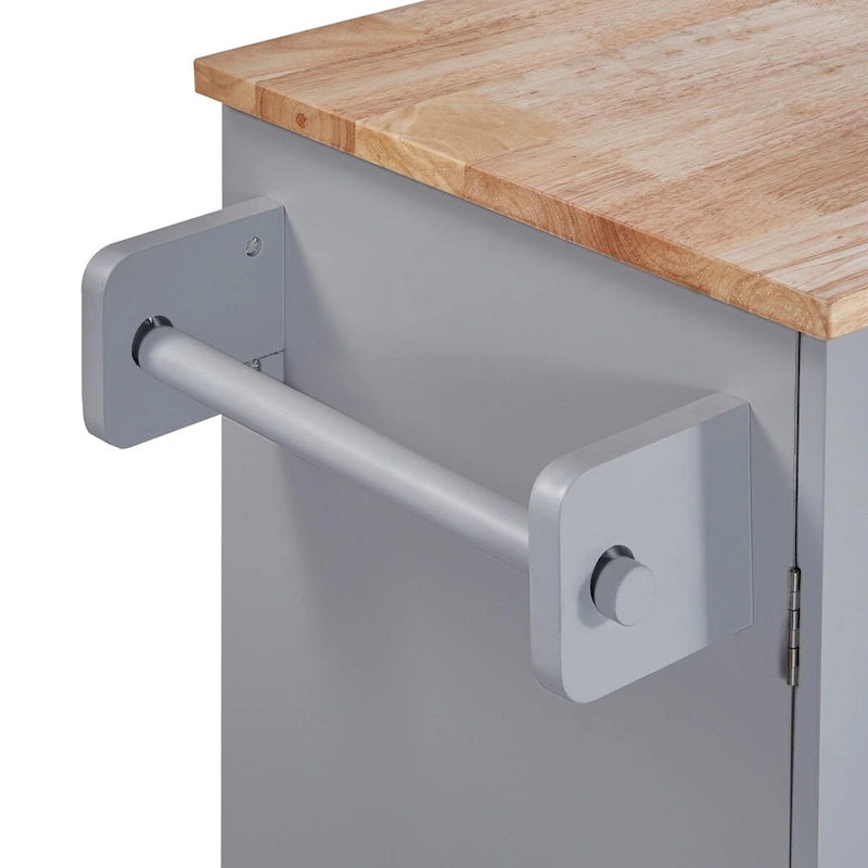Rubberwood Kitchen Cart with Drop Leaf, Internal Storage Rack, Spice Rack, 2 Slide-Out Shelf, and 3 drawer
