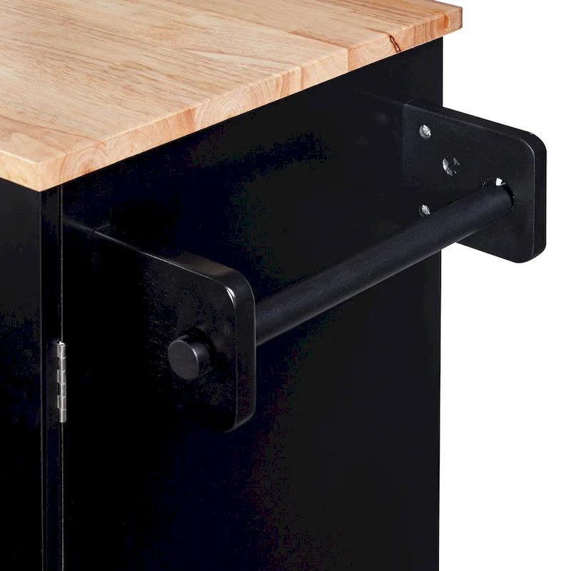 Rubberwood Kitchen Cart with Drop Leaf, Internal Storage Rack, Spice Rack, 2 Slide-Out Shelf, and 3 drawer