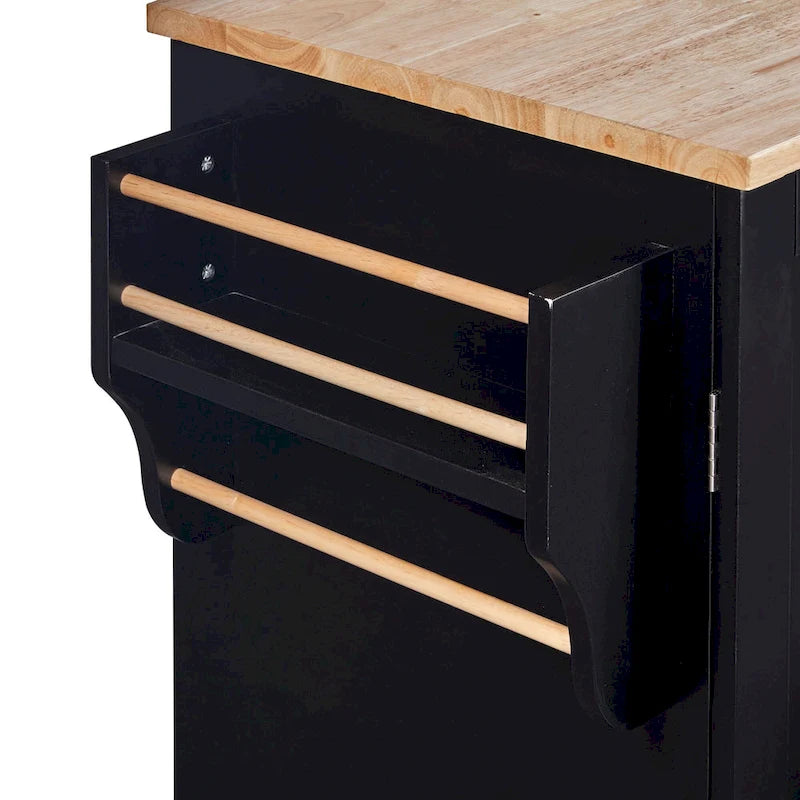 Rubberwood Kitchen Cart with Drop Leaf, Internal Storage Rack, Spice Rack, 2 Slide-Out Shelf, and 3 drawer