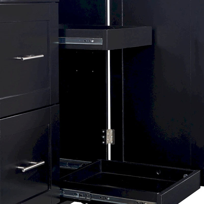 Rubberwood Kitchen Cart with Drop Leaf, Internal Storage Rack, Spice Rack, 2 Slide-Out Shelf, and 3 drawer