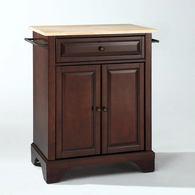 Crosley LaFayette Natural Wood Top Portable Kitchen Island in Vintage Mahogany Finish - 18d x 31w x 35h