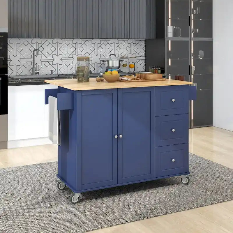 Rolling Mobile Kitchen Island with Locking Wheels Storage Cabinet - 52.76 x 29.5 x 36.81 inches