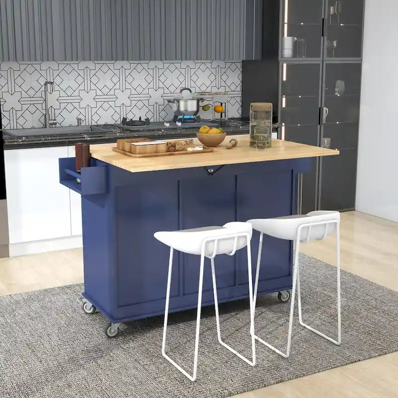 Rolling Mobile Kitchen Island with Locking Wheels Storage Cabinet - 52.76 x 29.5 x 36.81 inches