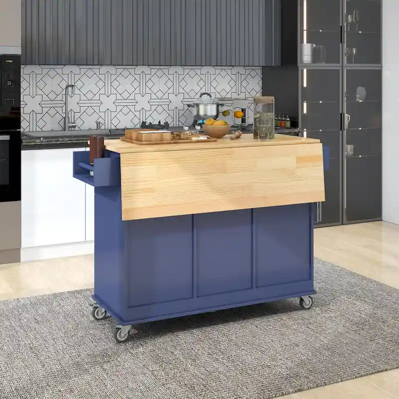Rolling Mobile Kitchen Island with Locking Wheels Storage Cabinet - 52.76 x 29.5 x 36.81 inches