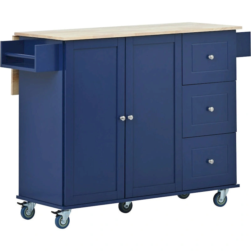 Rolling Mobile Kitchen Island with Locking Wheels Storage Cabinet - 52.76 x 29.5 x 36.81 inches
