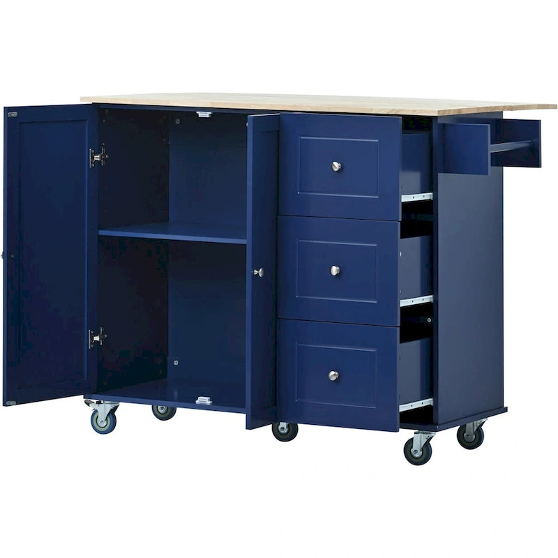Rolling Mobile Kitchen Island with Locking Wheels Storage Cabinet - 52.76 x 29.5 x 36.81 inches