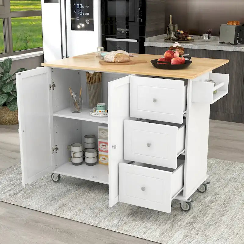 Rolling Mobile Kitchen Island with Locking Wheels Storage Cabinet - 52.76 x 29.5 x 36.81 inches
