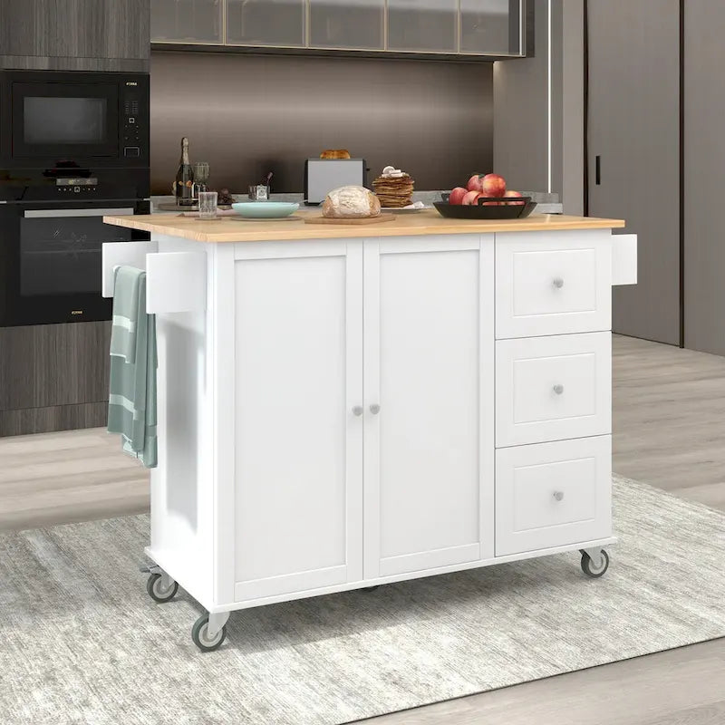 Rolling Mobile Kitchen Island with Locking Wheels Storage Cabinet - 52.76 x 29.5 x 36.81 inches