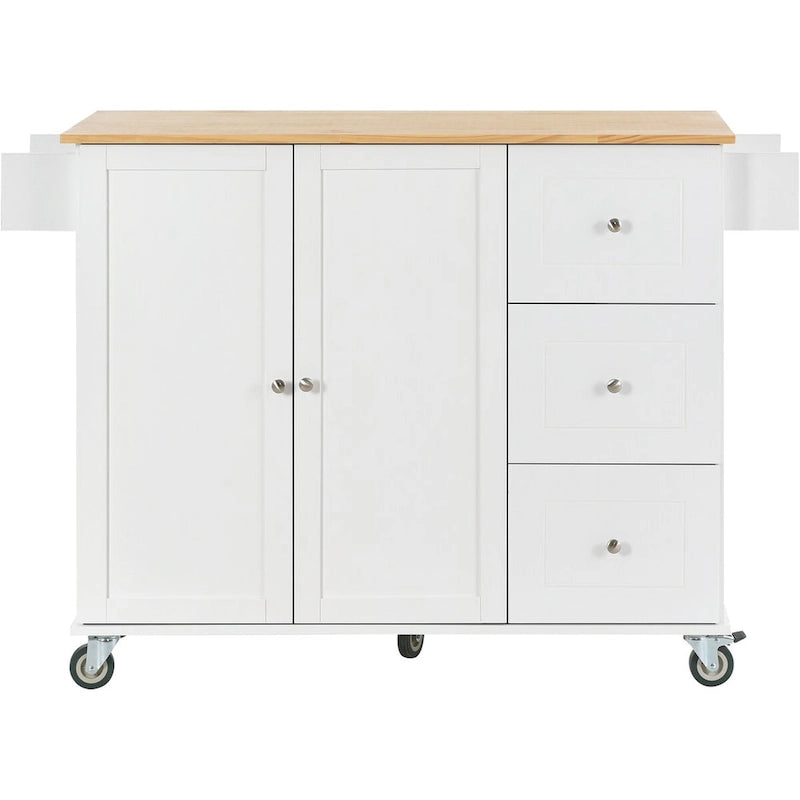 Rolling Mobile Kitchen Island with Locking Wheels Storage Cabinet - 52.76 x 29.5 x 36.81 inches