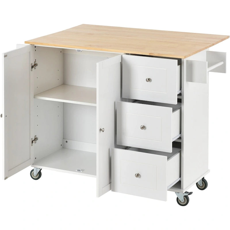 Rolling Mobile Kitchen Island with Locking Wheels Storage Cabinet - 52.76 x 29.5 x 36.81 inches