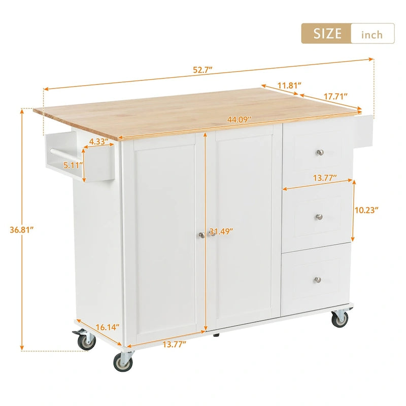 Rolling Mobile Kitchen Island with Locking Wheels Storage Cabinet - 52.76 x 29.5 x 36.81 inches