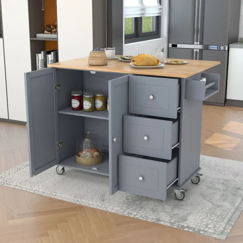 Rolling Mobile Kitchen Island with Locking Wheels Storage Cabinet - 52.76 x 29.5 x 36.81 inches