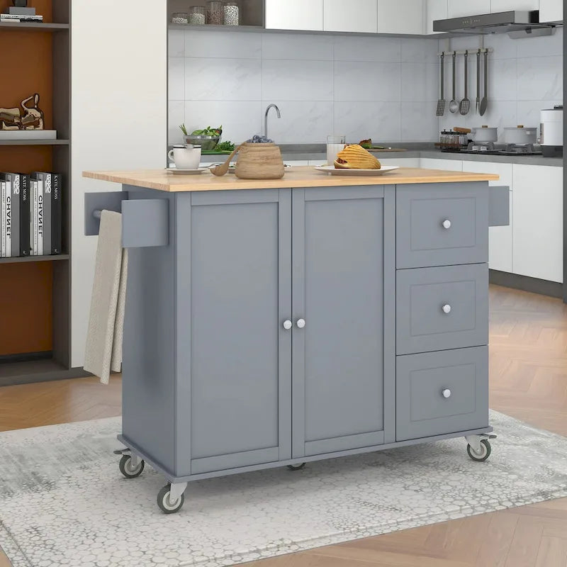 Rolling Mobile Kitchen Island with Locking Wheels Storage Cabinet - 52.76 x 29.5 x 36.81 inches