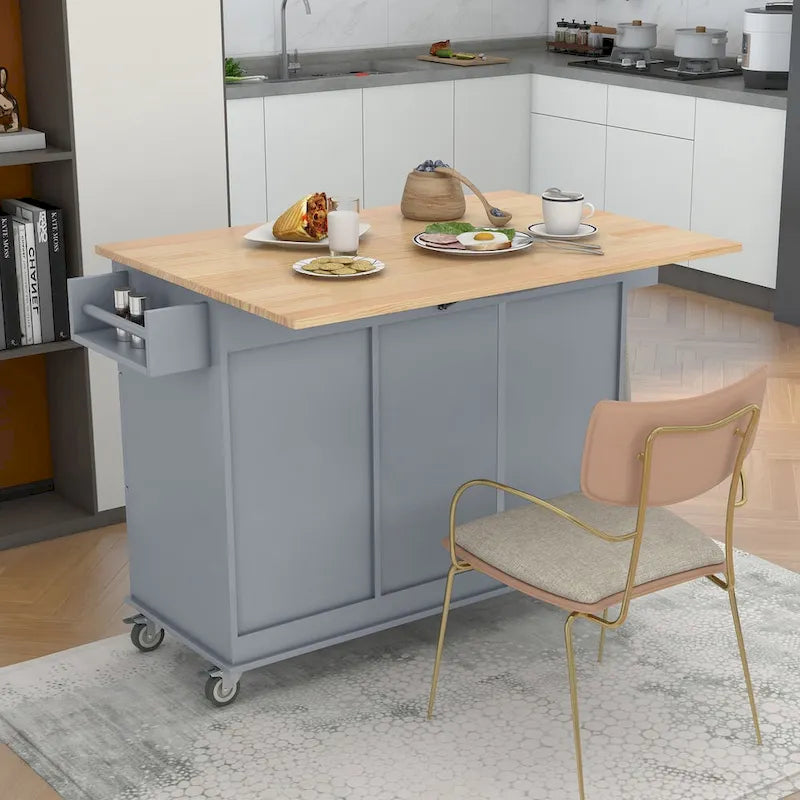 Rolling Mobile Kitchen Island with Locking Wheels Storage Cabinet - 52.76 x 29.5 x 36.81 inches