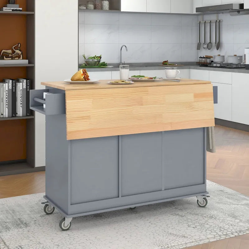 Rolling Mobile Kitchen Island with Locking Wheels Storage Cabinet - 52.76 x 29.5 x 36.81 inches